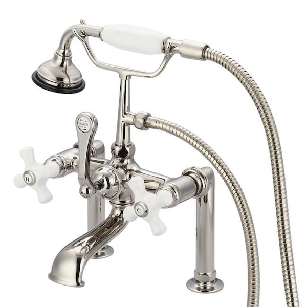 Water Creation F6-0006-05-PX Vintage Classic 7 in. Spread Deck Mount Tub Faucet - Polished Nickel; Ivory F6-0006-05-PX - main